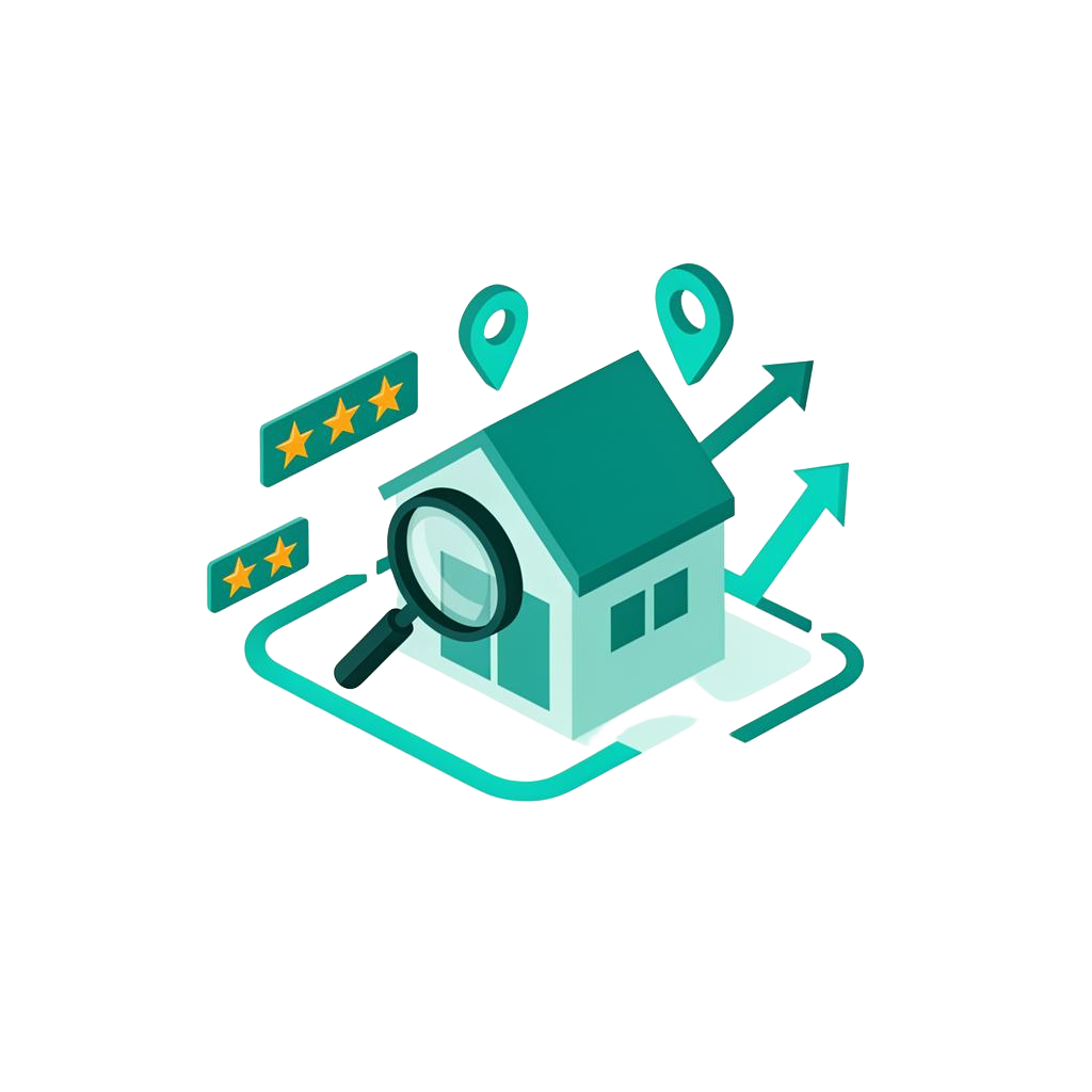 Real estate marketing dashboard with property listings, local SEO map, and lead analytics