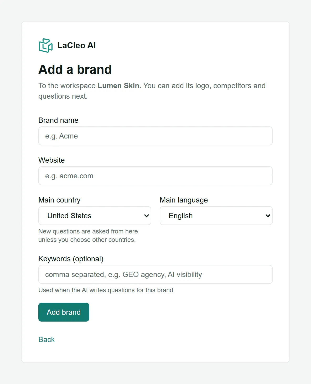 The Add a brand form