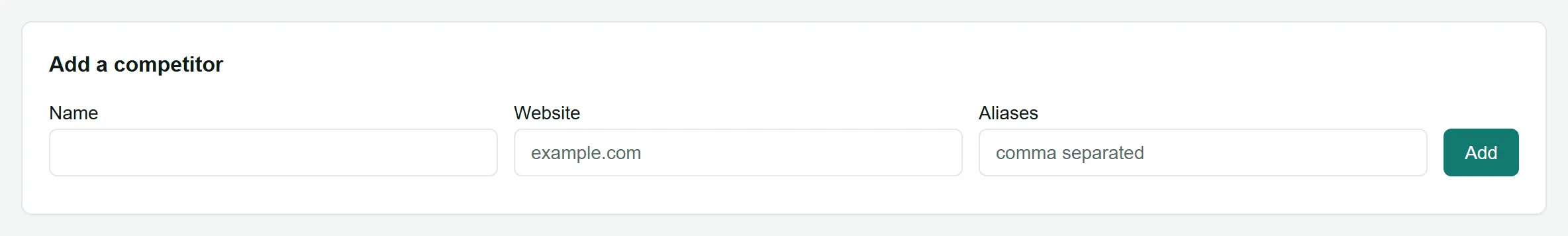 The Add a competitor form