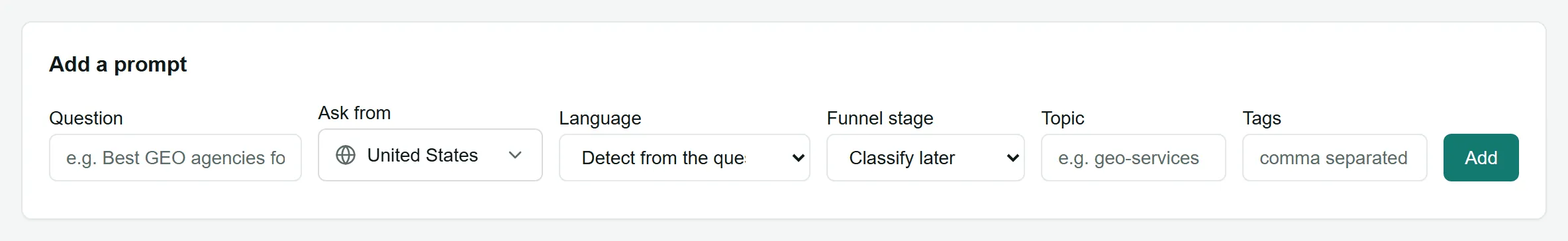 The Add a prompt form