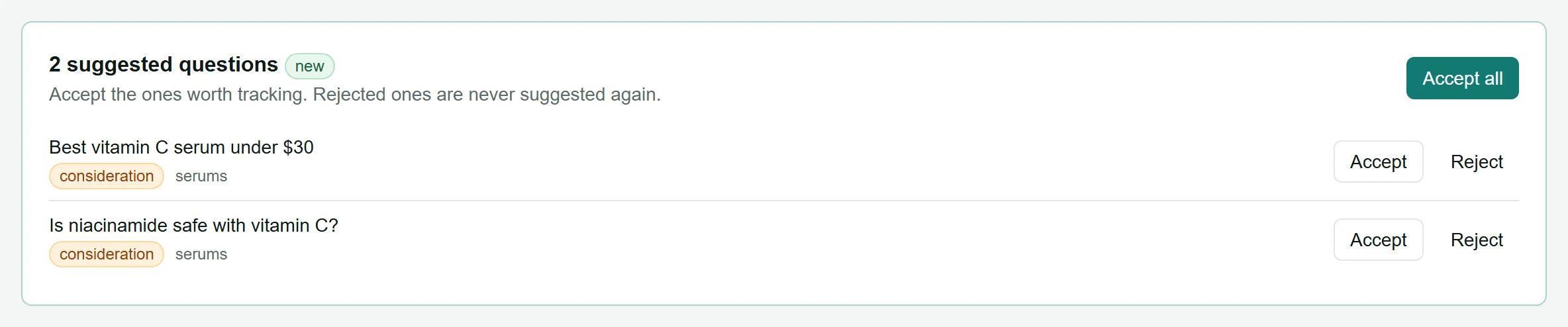Suggested questions waiting for review