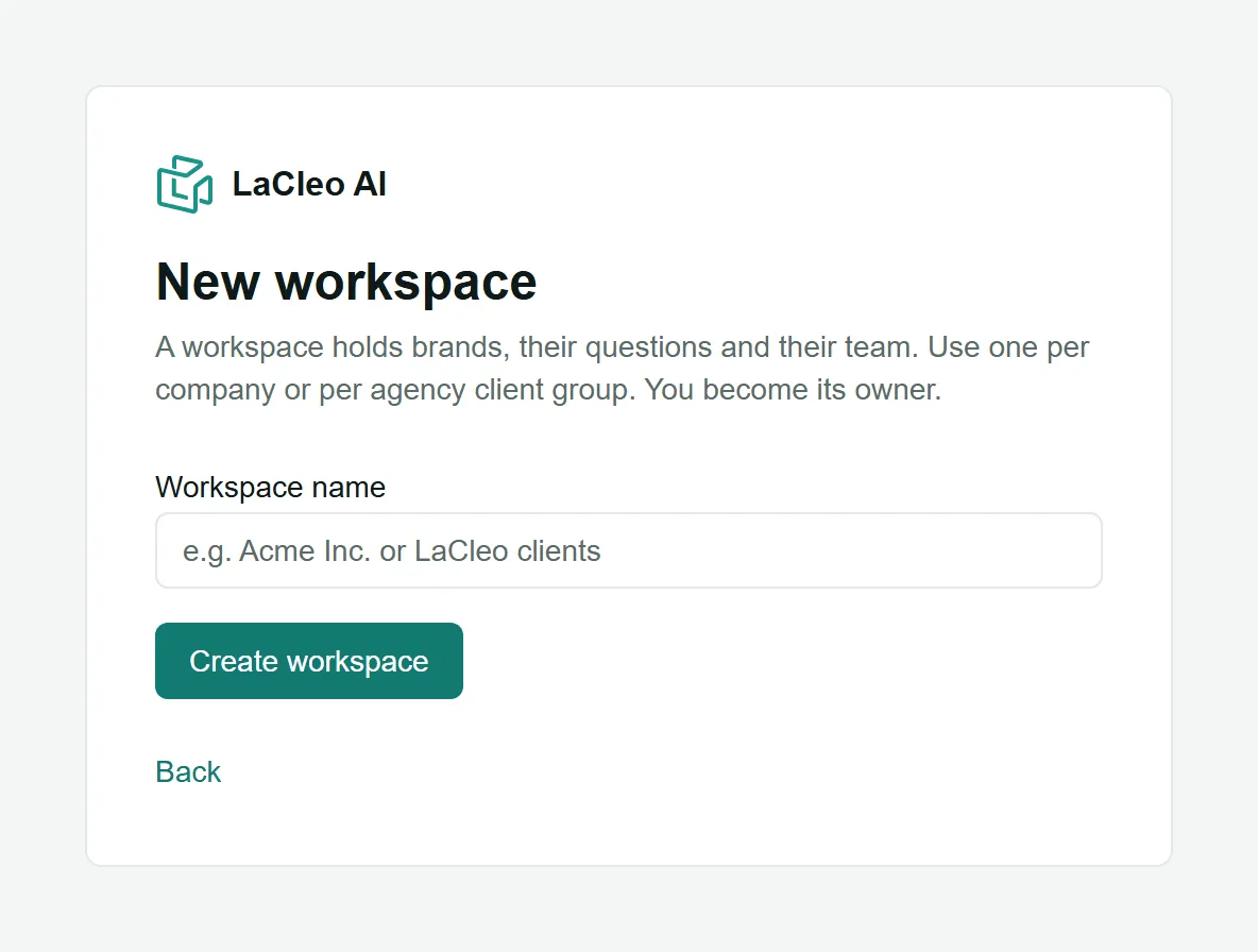 The New workspace page